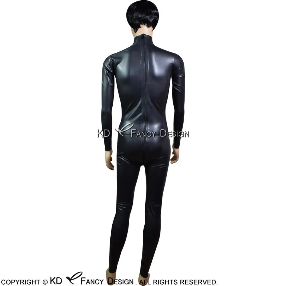 Black Sexy Latex Catsuit With Inflatable Breasts Back To Crotch