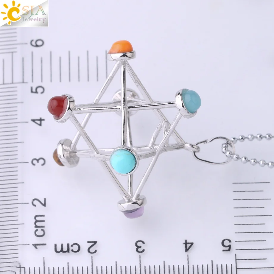 CSJA Merkaba чакр подвески из натурального камня рейки 7 Ожерелье «чакра» исцеляющая пустая звезда точка женщин мужчин ожерелье маятник F766 (art.: 7ac813825) - 7ac813825