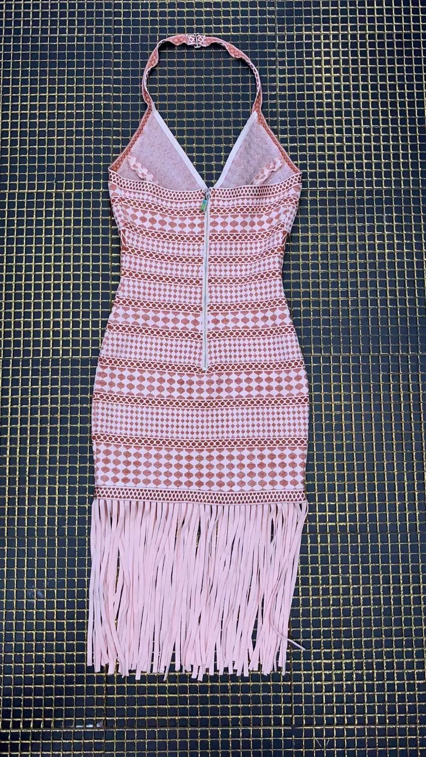 

TOP QUALITY Jacquard HL Bandage Dress Sexy Halter Backless Bodycon Midi Dress Elegant Evening Party Dress