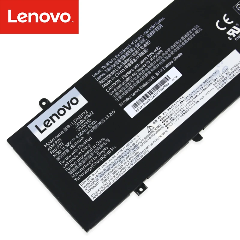 Аккумулятор для ноутбука lenovo ThinkPad T480s 01AV480 SB10K97622 L17M3P72 11,52 V 57Wh