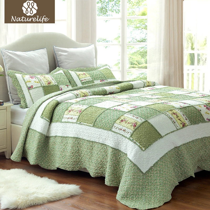 

Naturelife Ruffle Pattern Quilt Set Bedspread Bed Cover Quilted Bedding Set Duvet Cover Pillowcase Quilts Warm Coverlet Set