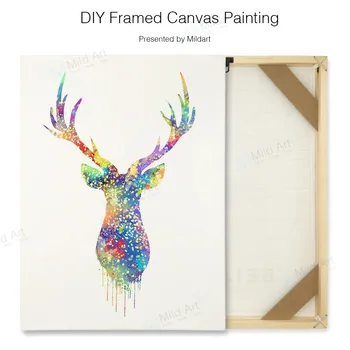 

Watercolor Abstract Animal Deer Head Poster Scandinavian A4 Wall Art Picture Home Decor DIY Nature Wooden Framed Canvas Painting