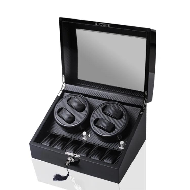 

New 4 + 6 black carbon fiber rocker on the chain automatic watch box motor translator Akira watches jewelry store display case