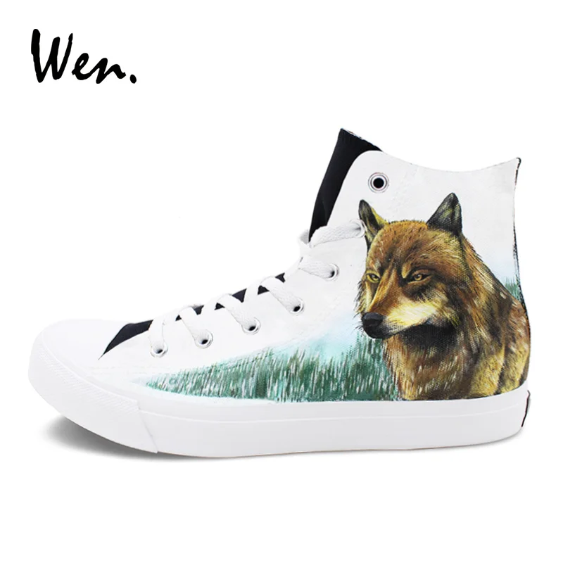 Wen Custom Design Wolf Graffiti Shoes Man Woman Black Hand Painted Canvas Sneakers Sport Flat High Skateboarding Shoe Wen Custom Design Wolf Graffiti Shoes Man Woman Black Hand Painted Canvas Sneakers Sport Flat High Skateboarding Shoe