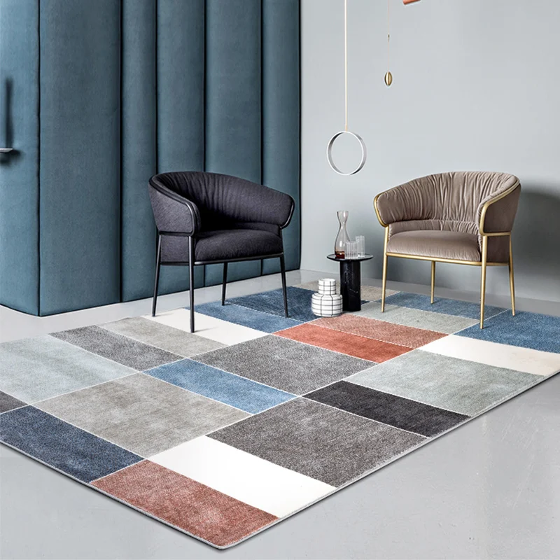 

Post-modern office room decoration carpet Nordic style big size mosaic plaid bedside rug, INS geometric living room rug