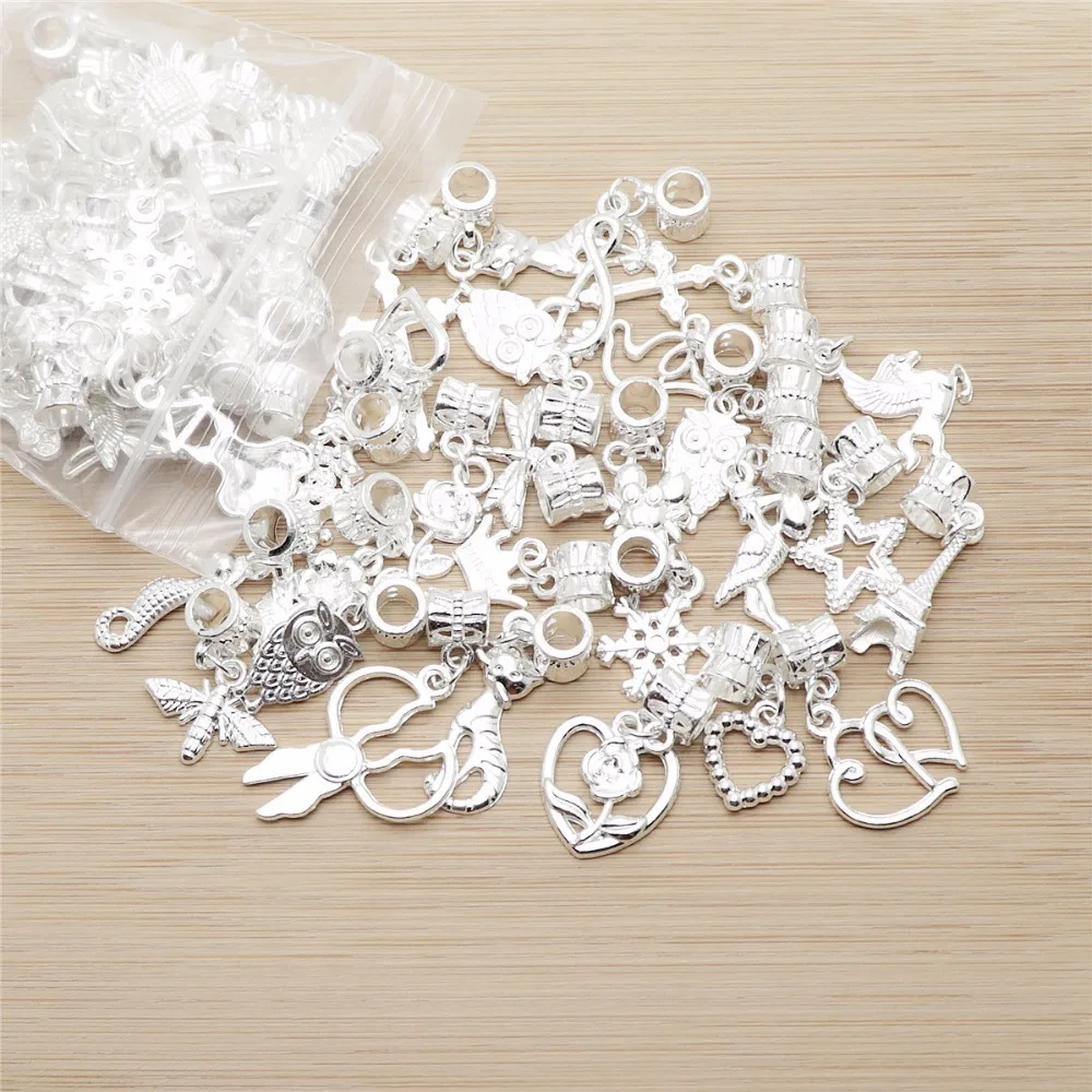 Бусины россыпью с большим отверстием для браслета pandora 50 шт./лот|pendants for jewelry