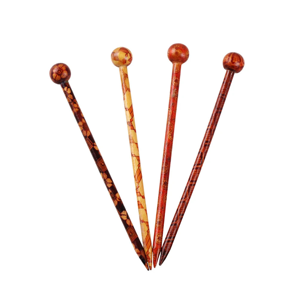 4pcs BOHO Style Printed Beauty Wooden Hair Pins Hairwear Woman Hair Sticks Accessory Chinese Style Women Hairpins Ball Head 13cm