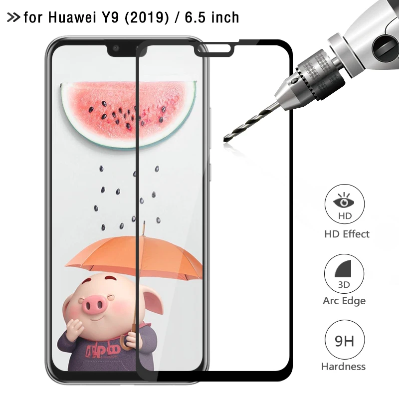 3D 9H полный закругленный протектор экрана для Huawei Y9 2019 ультратонкий защитный