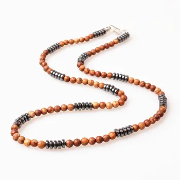 

4mm Brown stone bead and Hematite bead Surfer Unique Beaded Necklace for Men necklace