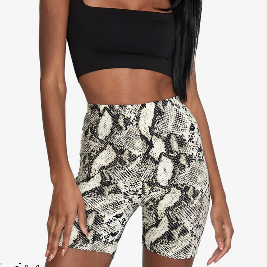 New Fashion Shorts Women Snake Skin Print Gym Active Summer Shorts