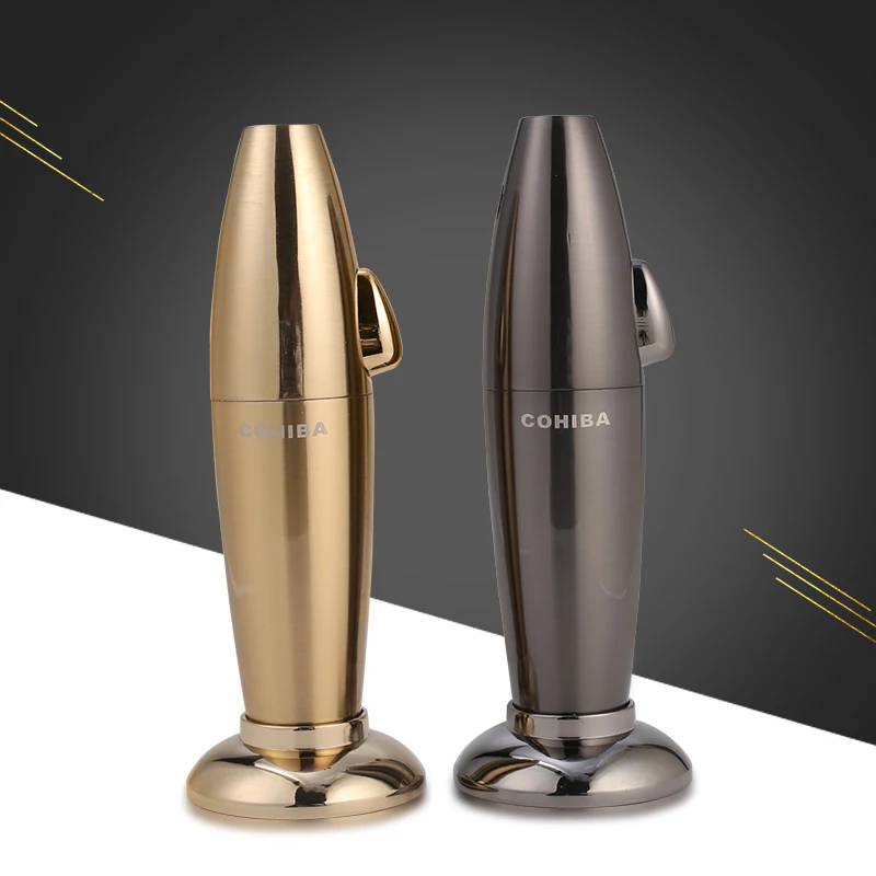

COHIBA Gadgets Torpedo Style Windproof 1 Touch Jet Flame Cigar Lighter Metal Smoking Accessories W/ Gift Box