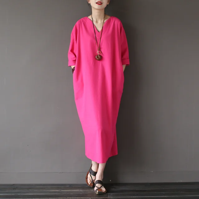 Aliexpress.com : Buy Women Dress Cotton Linen Pink Blue Purple Dresses