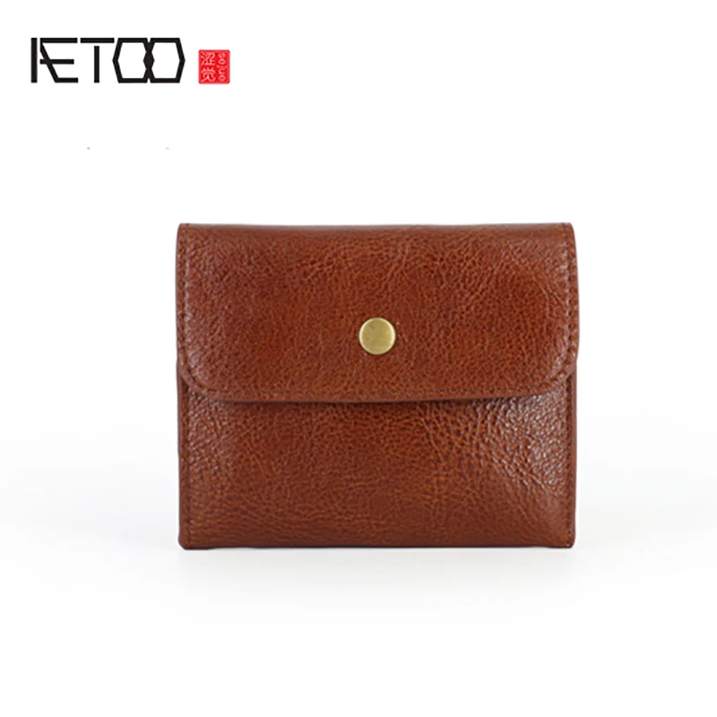 

AETOO Handmade wallet head layer tanning cowhide coin bag men and women retro mini Leather card bag small wallet