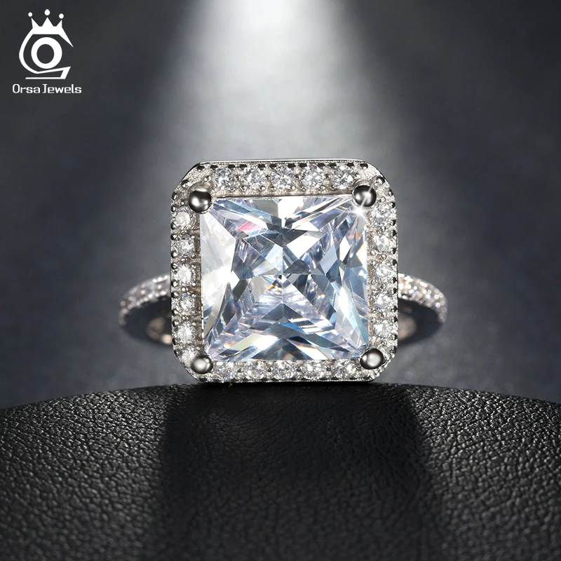 

ORSA JEWELS 2019 Luxury 0.85 ct Silver Color Wedding Ring with A Big Square Cut CZ Ring for Women Promise Jewelry Gift OR97
