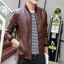 Mens PU Leather Jackets Fashion Stand Collar Coats Slim Fit Male Soring Motorcycle Leather Jacket Casual Slim Brand Clothing