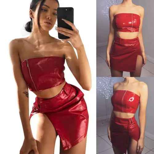 Для женщин 2 шт. Bodycon двух частей Crop Top and Skirt Set со шнуровкой вечерние AU|Спортивные