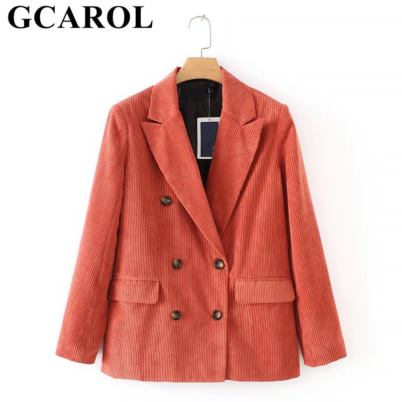 GCAROL осень зима женский двубортный костюм элегантный OL вельветовый Блейзер 2 кармана уличная женская красивая куртка
