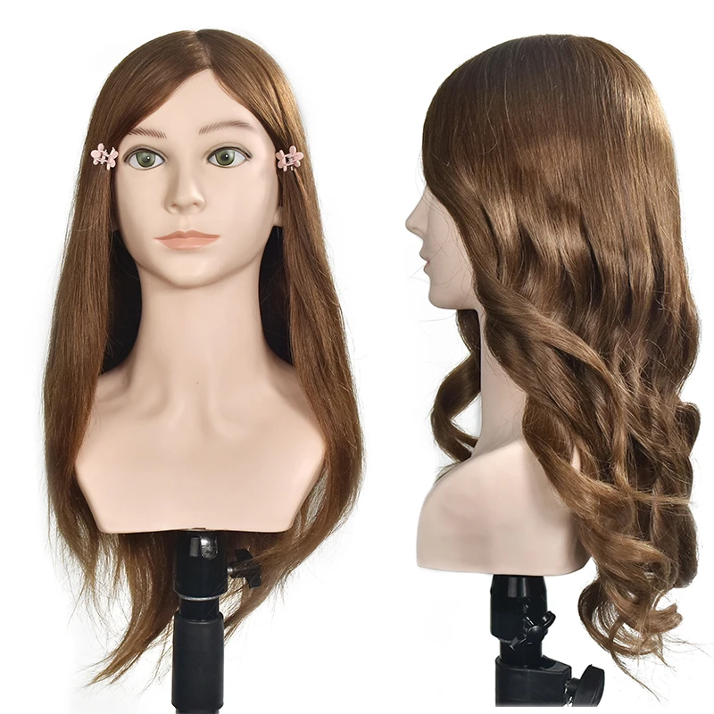 828B 30% Real Hair Doll Mannequin Long Hair Training Silicone Head With Stand Po 