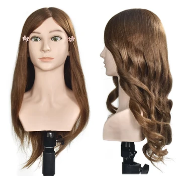 

Mannequin Head With 20" 100% Human Hair Dummy Doll Head Long Hair Hairdressing Training Head Model with Big Shoulder