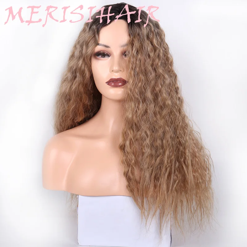 

MERISI HAIR 20-Lnch "Long Water Wave Hairstyle" Synthetic Wig Brown Ombre Female Daily Red Orange Wig High Temperature Fiber