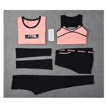 Plus Size Sportswear Women Yoga Set Jogging Suit Sleeve Bra Shirt Short Pants Fitness Breathable 5 In 1 Set Gym Clothes