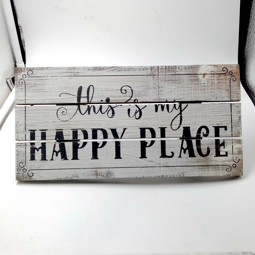 Shabby Chic Wooden Sign Decor This is my HAPPY PLACE Home Study Artwork Decoration Wood Plaque Decorative Sign