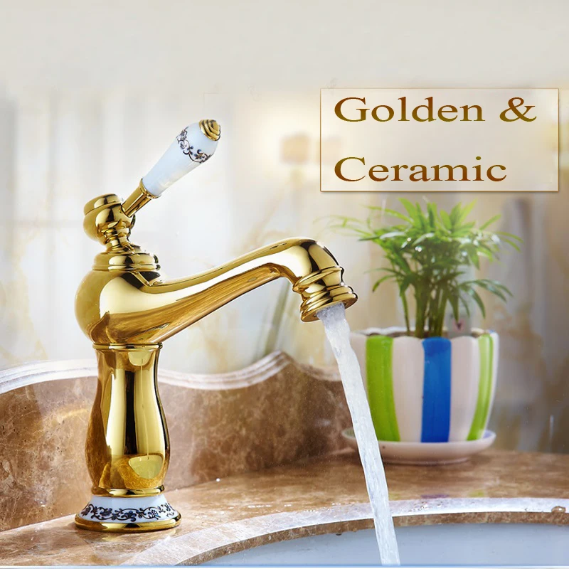 

Free Shipping Gold and Rose Gold Basin Faucet Deck Mounted Hot and Cold Mixer Tap