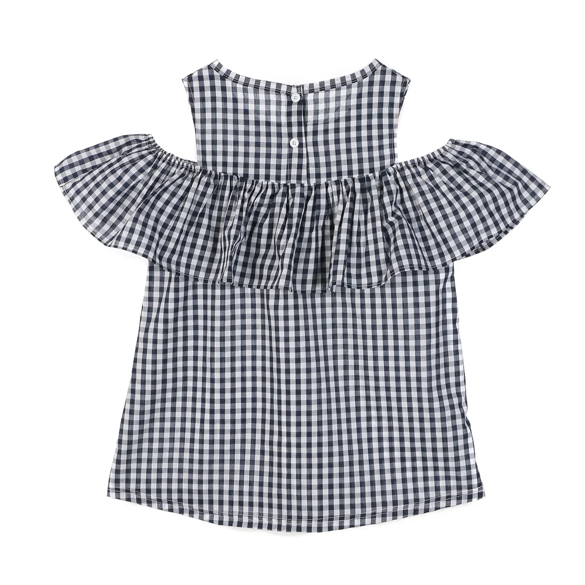 2018 madre e hija emparejado fuera del hombro mujeres blusa Tops Niño a cuadros bebé volante verano lazo artículo para cabeza ropa Casual _ - AliExpress Mobile