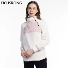 FICUSRONG New Women 2019 Hoodies Sweatshirt Spring Autumn Causal Plush Oblique Collar Patchwork Button Coat Female Pullovers