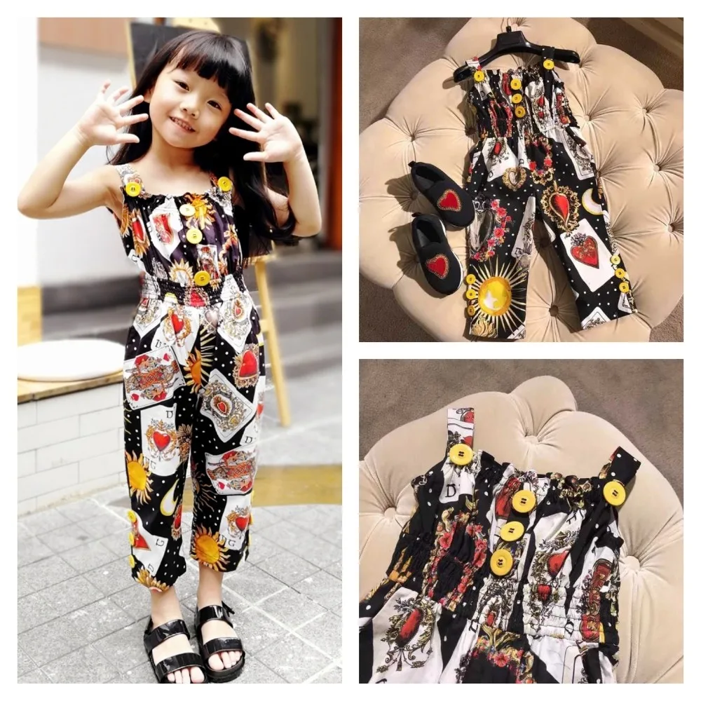 

Girl's printed jumpsuit Fashion girl's pants