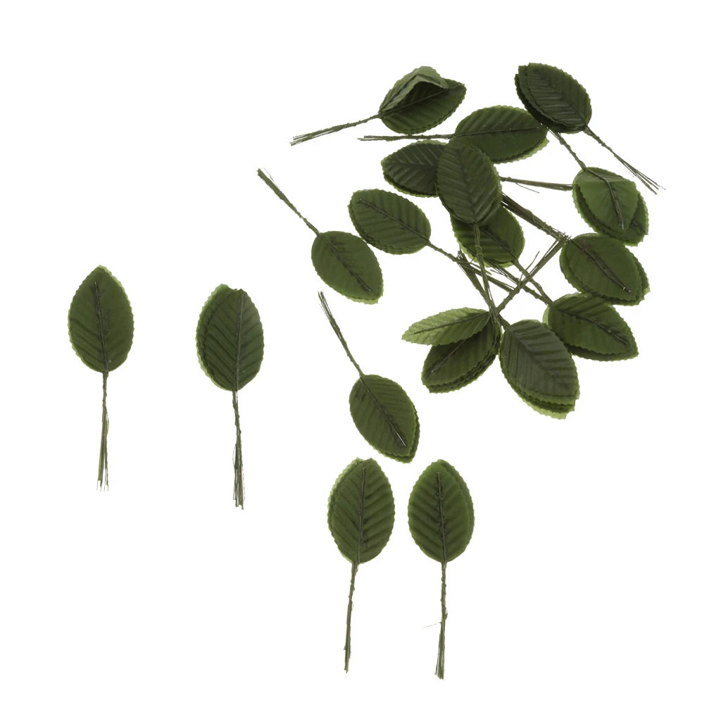 

200pcs Artificial Silk Rose Leaves Bouquets Wedding Buttonhole Dark Green