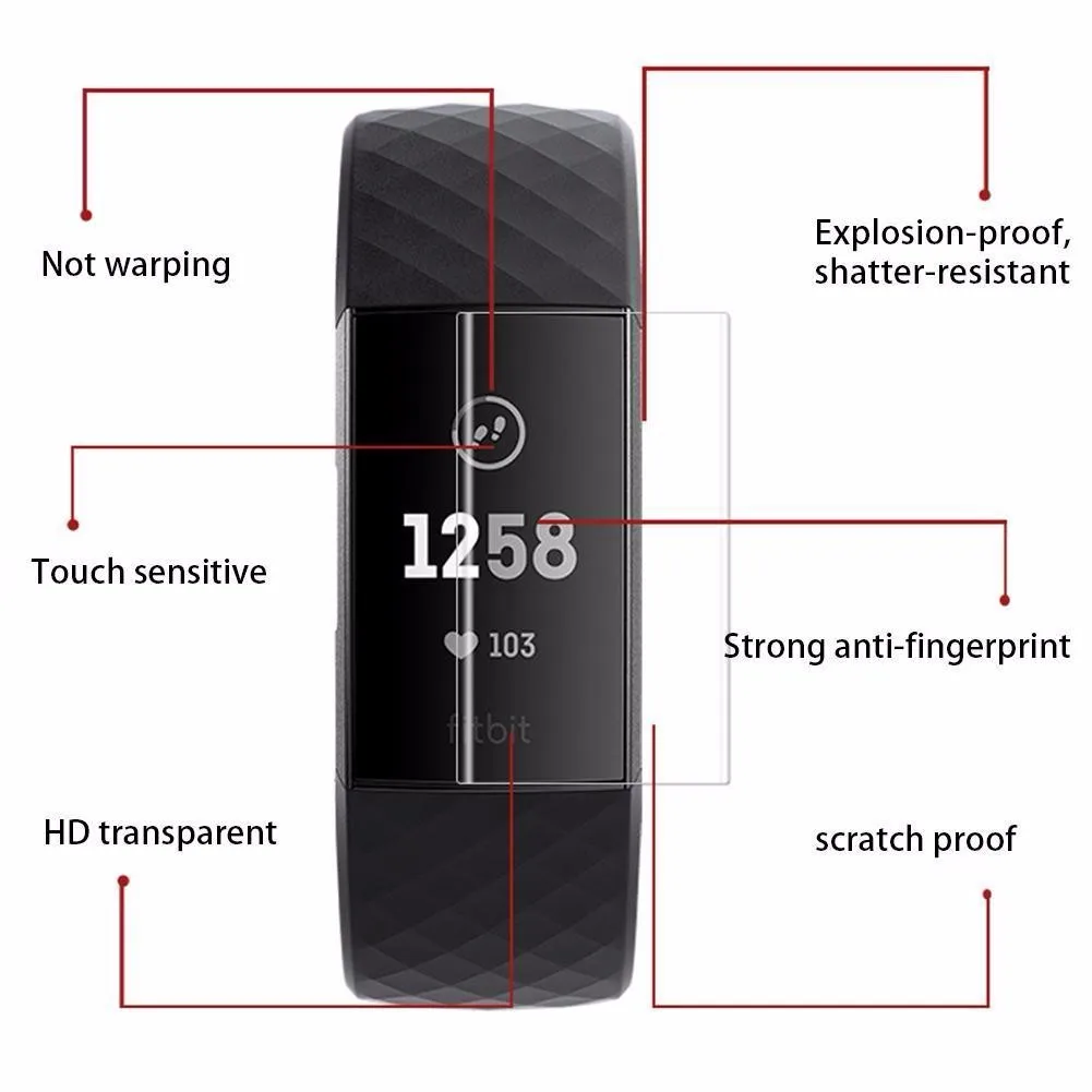

3X/kit Full Cover for Fitbit Charge 3 Band HD Clear/Anti-Glare Matte Screen Protector Protective Film Guard