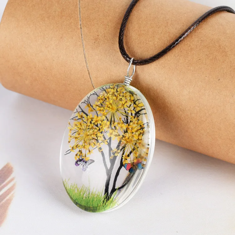 1PCS RetailTime Gems Dried Flower Pendant Necklace Cute Forever Flower Pendant Life tree Necklace Rope Chian Charm Women Jewelry