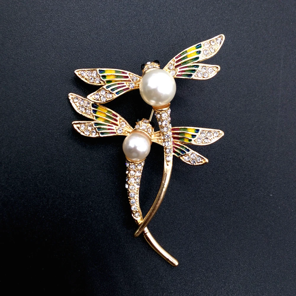 

European and The United States Hot Sale Double Dragonfly Pattern Brooch Full Rhinestone for Women Women Dress Scarf Brooch Pins