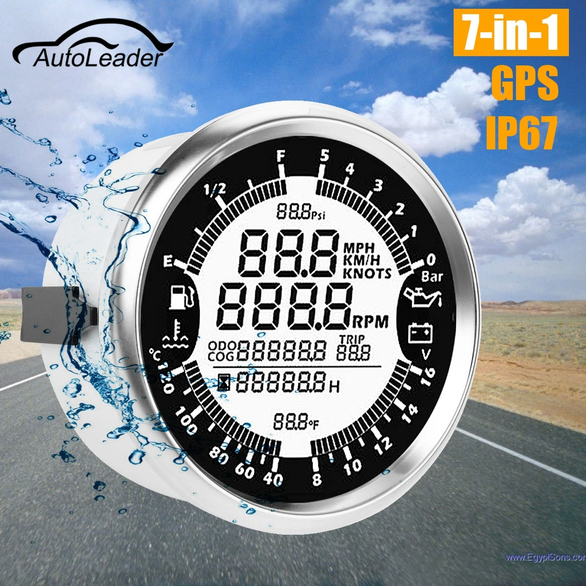 

Autoleader 7in1 Waterproof GPS Speedometer Oil Pressure Gauge Fuel Gauge Tachometer 85mm