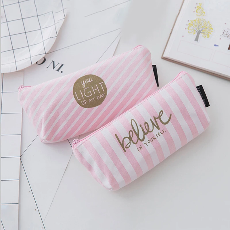 

NewSmall Fresh Pink Stationery Bag Creative Inverted Trapezoidal Pencil Case Student Pencil Case