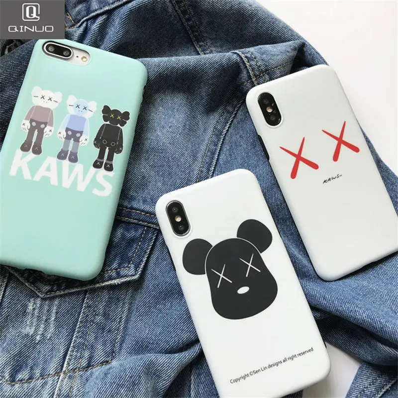 

QINUO New Cute kaws brands Case for iphone 6 6s 7 8 plus Soft TPU KAWS Trend Cartoon bear Back cover for iphone X XS Max XR Capa