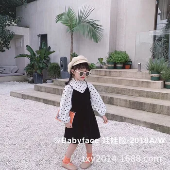 

Girls fall 2019 new Korean fashion set children's big children's foreign style fashion belt skirt two-piece set tide