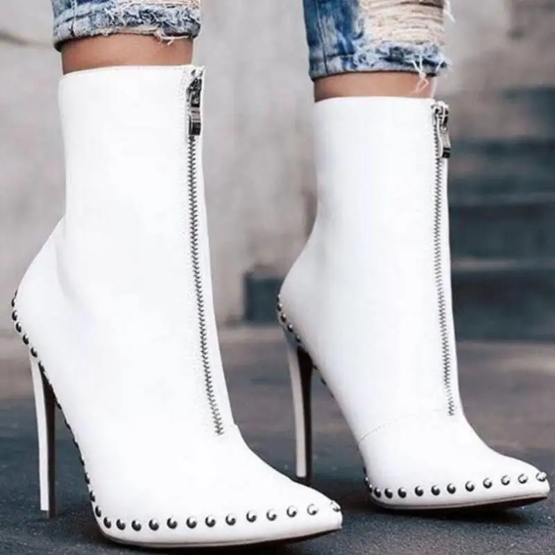 

Women's Fashion Boot High Heels Party Lady Shoes Boot Zip Mid-calf Motorcycle Boots Genuine Lady Winter Boots Women Big Size 10