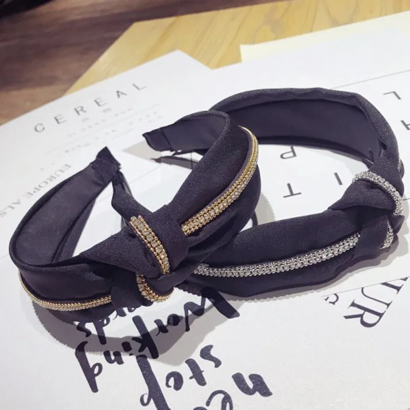 

New High Grade Simple Hairband Temperament Rhinestone Bowknot Wide Head Hoop Fashion Hair Accessries for Women Girls Headdress