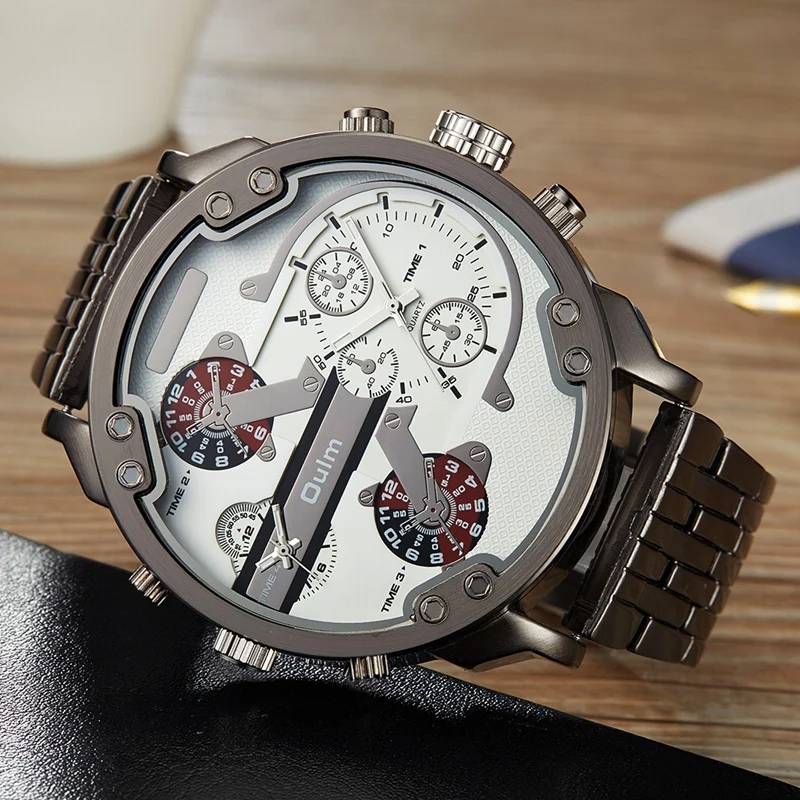 Oulm Male Military Watches Golden Hour Oversized Big Quartz Watch Top Brand Men Full Stainless Stee