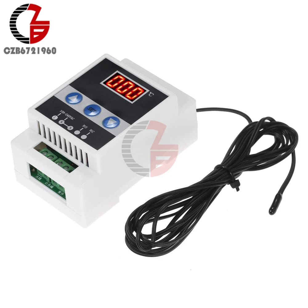 

AC 110-240V Guide Rail Digital Thermostat Temperature Controller Greenshouse Incubator Refrigeration Heating Thermalregulator