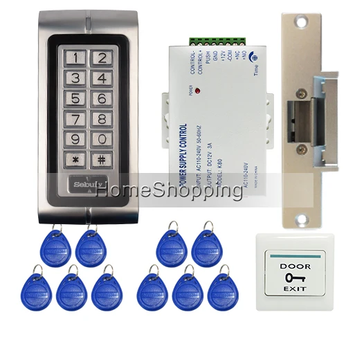 

Brand New Full Waterproof Metal RFID Card Code Keypad Door Access Control System Set + Electric Strike Door Lock FREE SHIPPING
