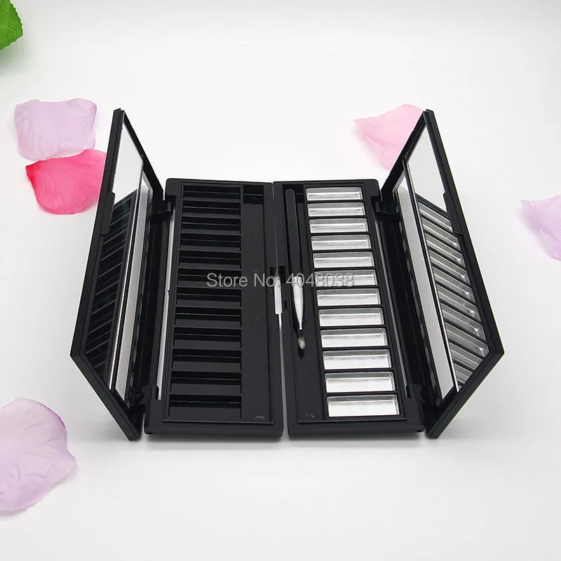 DIY Cosmtic Compact Eye Shadow Palette Rectangle 12 Grids Eyeshadow Container Black Empty Lipstick Packing Box 20 pcs