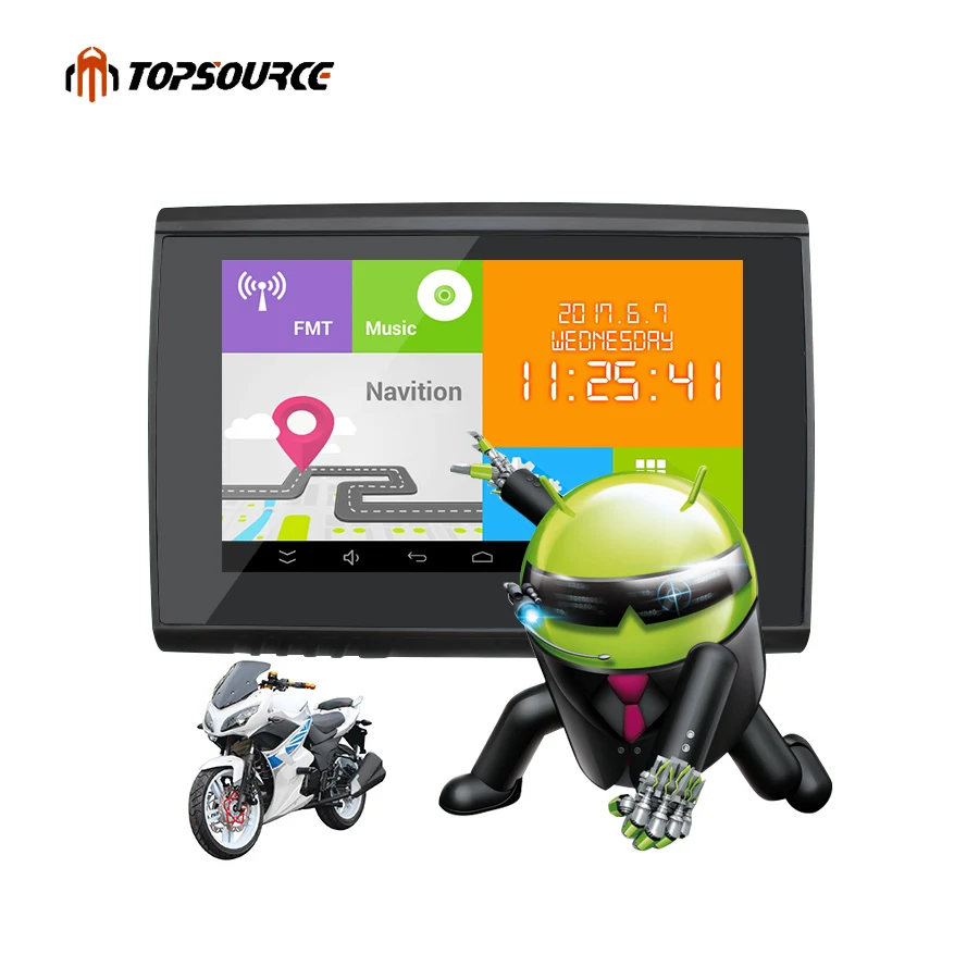 TOPSOURCE 2 IN 1 5" IP67 Waterpoof Motorcycle GPS Navigation Car Gps Navigator Android 4.4.2 WIFI 512M 8GB Bluetooth