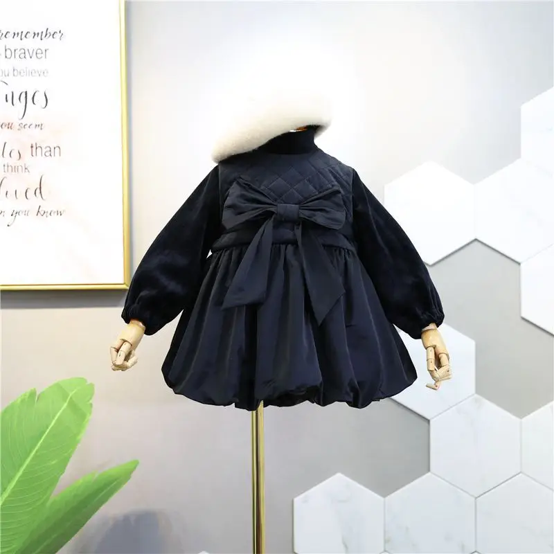 

2018 New Winter Item Girl Thick Warm Velvet Dress With Butterfly Design