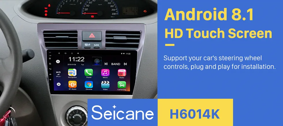 Top Seicane 2din Car Multimedia Player For 2007 2008 2009 2010 2011 2012 Toyota VIOS Android 8.1/7.1 GPS Navigation Support RDS TPM 0