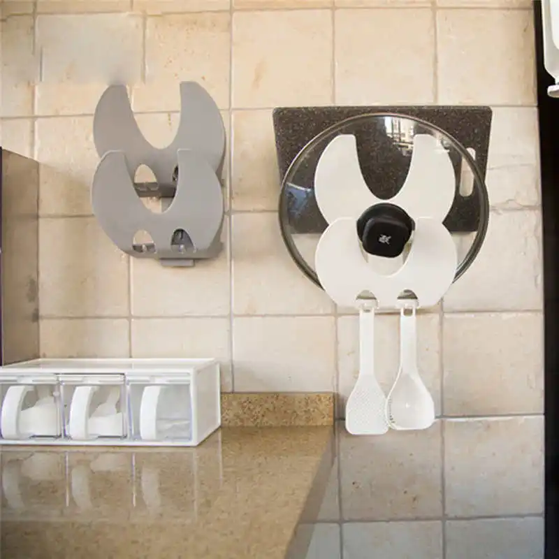 

Creative Plastic Kitchen Storage Rack Home Pot Pan Cover Shell Cover Sucker Tool Wall Mounted Bracket Storage Rack Plastic Plate