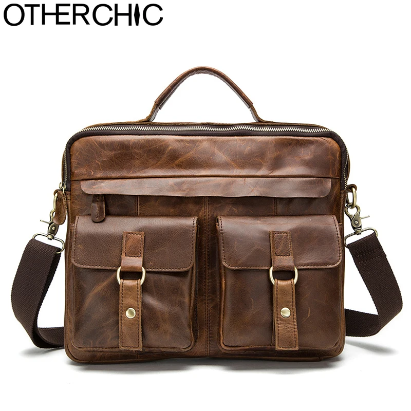 

OTHERCHIC Fashion Genuine Leather Men Briefcase Men's Messenger Bags 14" Laptop Business Shoulder Bag Lawyer Handbag 7N04-24