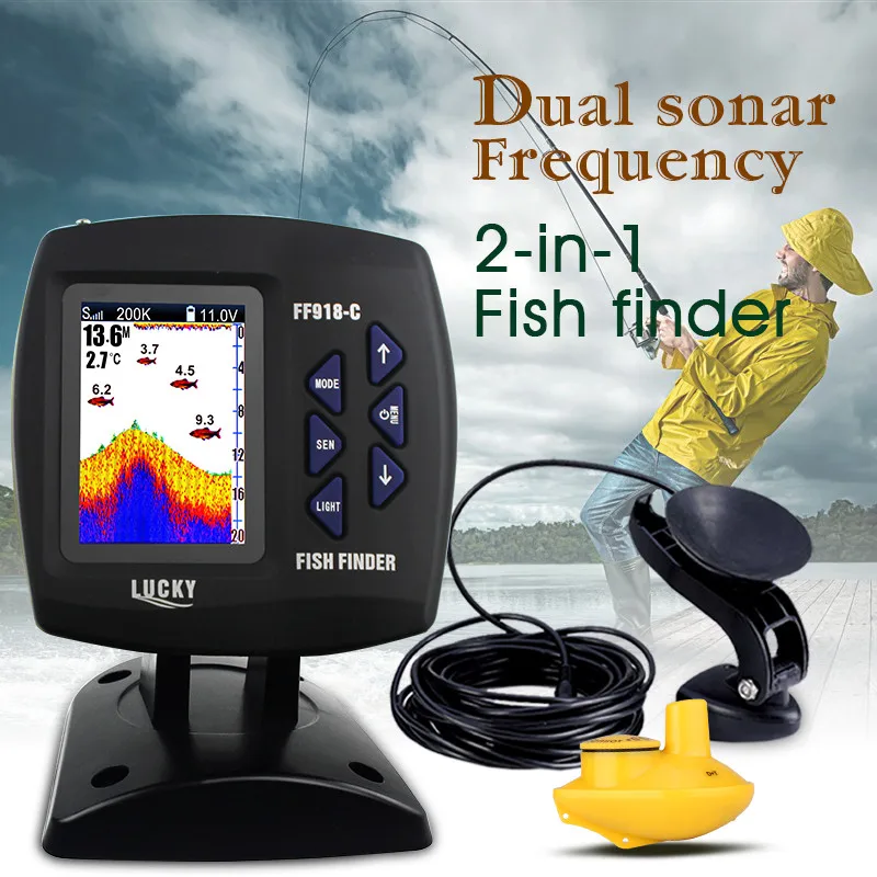 

LUCKY FF918-C100WDS 3.5inch TFT LCD Wired&Wireless 2-in-1 Boat Fish Finder Dual Frequency 328ft/100m Sonar Sounder Fishfinder